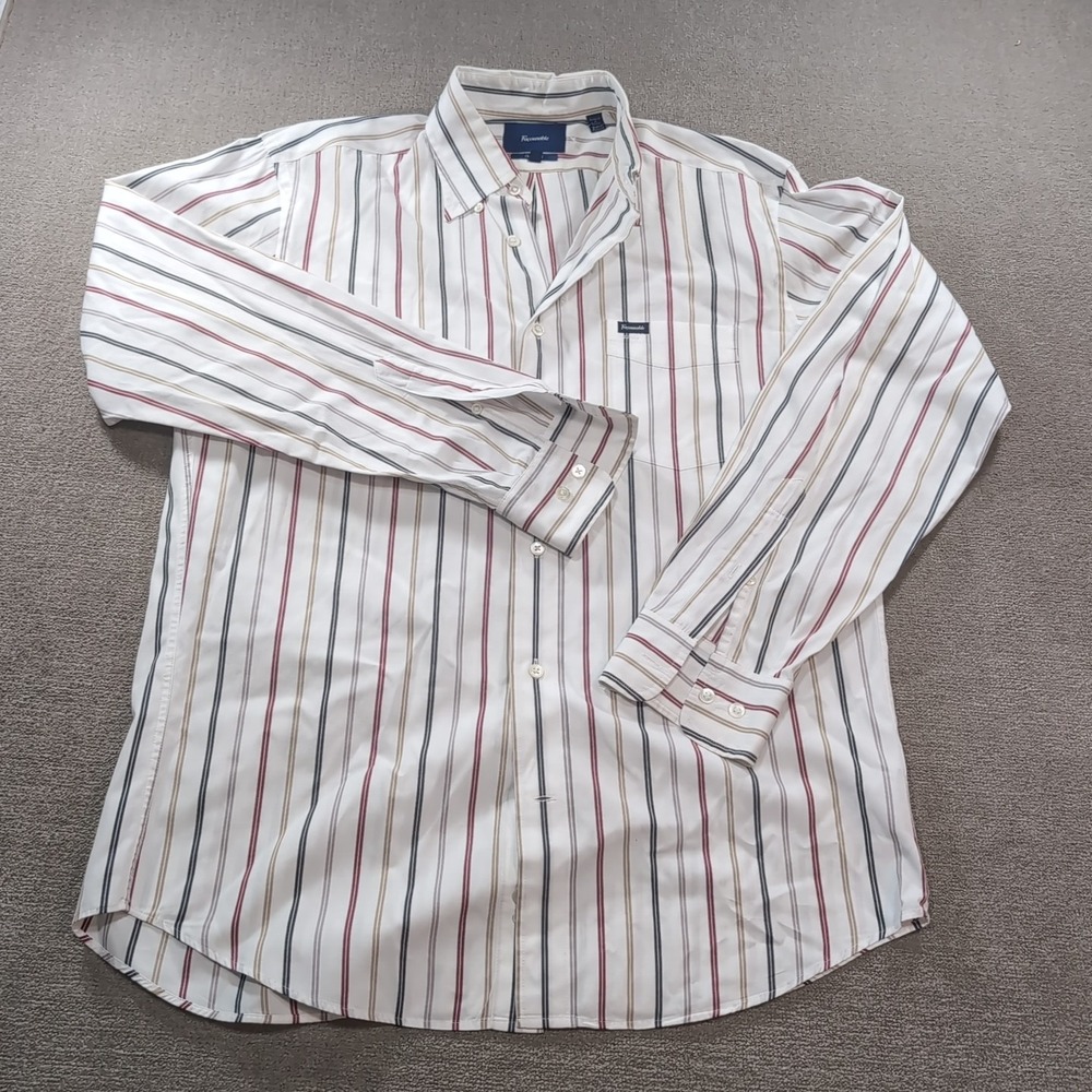 Faconnable Dress Shirt Mens Medium Yellow Blue‎ Stripe Red Classique Long Sleeve